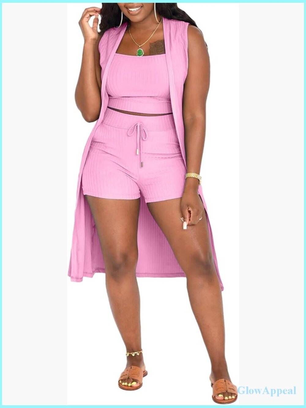 3 Piece Lounge Set Ribbed Crop Top Shorts Cardigan Cover Up